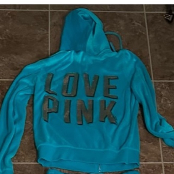 PINK Victoria's Secret Pants - 🦋 HARD TO FIND Victoria’s Secret Love Pink Gold Sequin and Teal Velvet Hoodie